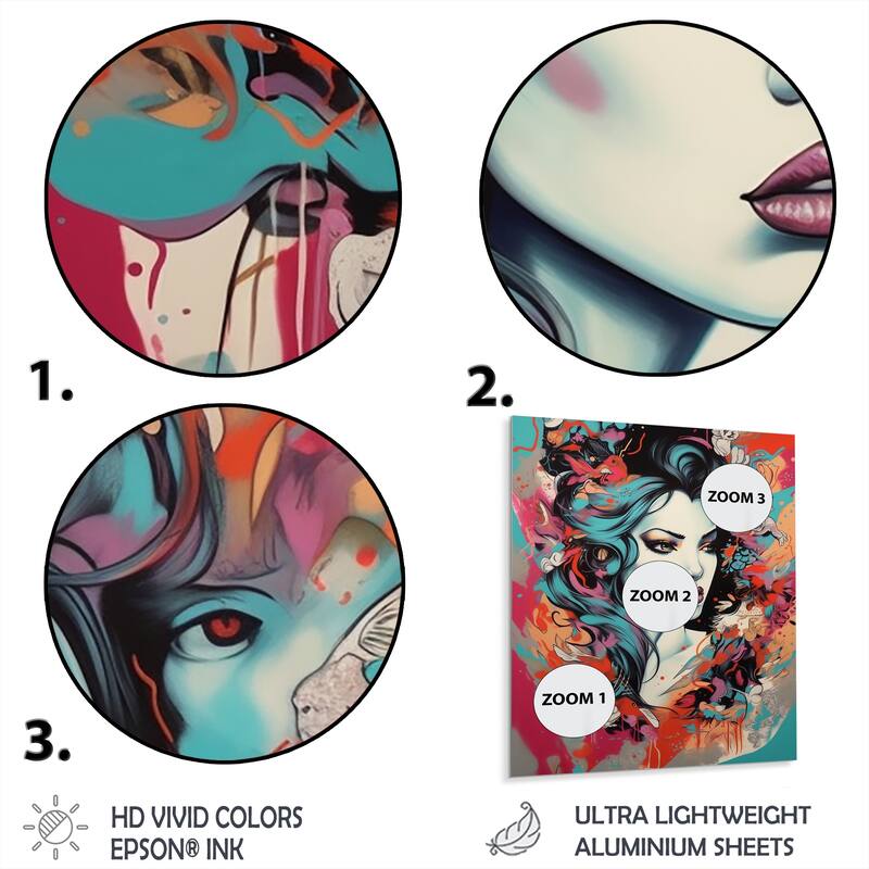 Designart "Female Pop Art Portrait VI" Modern Woman Metal Wall Art