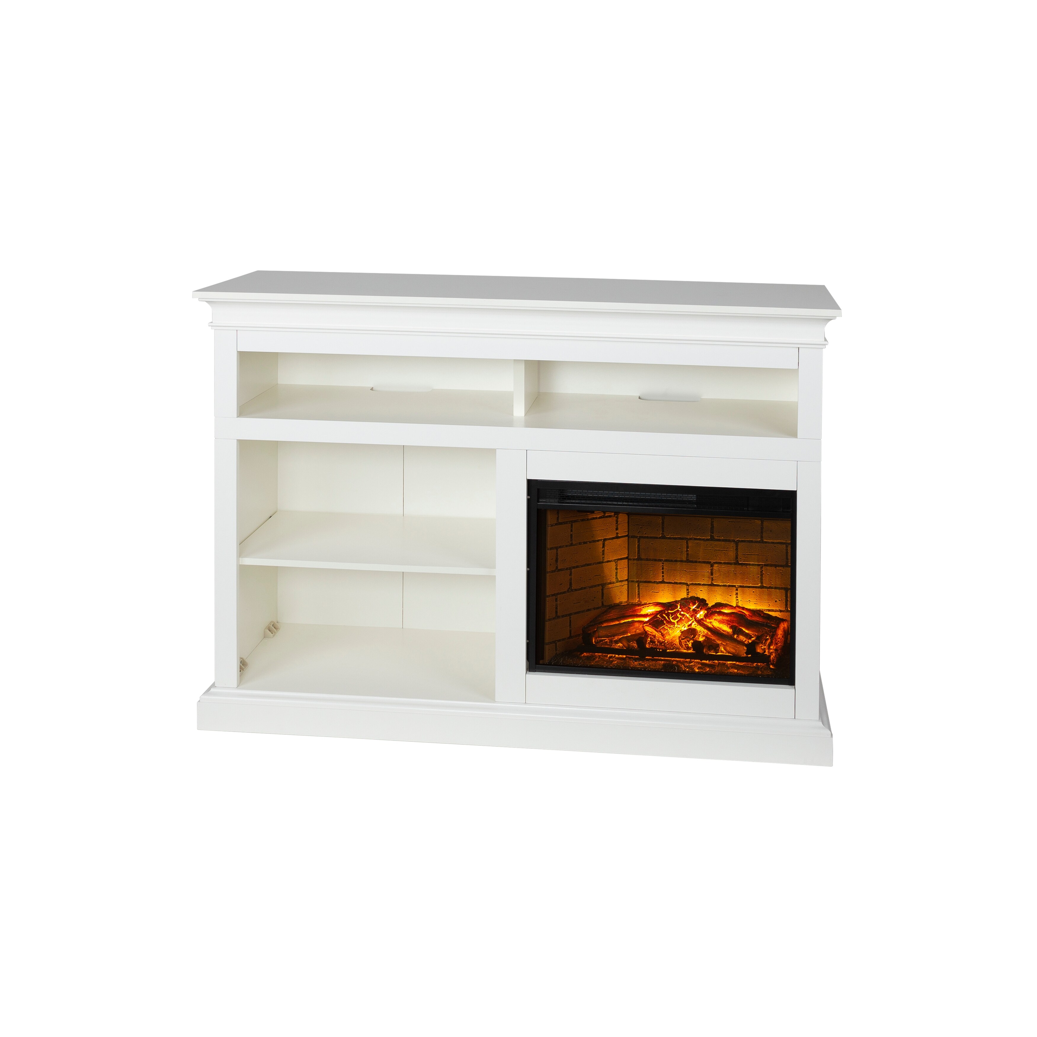Pleasant Hearth Wynford 55 in. TV Stand with Electric Infrared Fireplace  with open storage White Finish - 55 inches - Bed Bath u0026 Beyond - 36118857