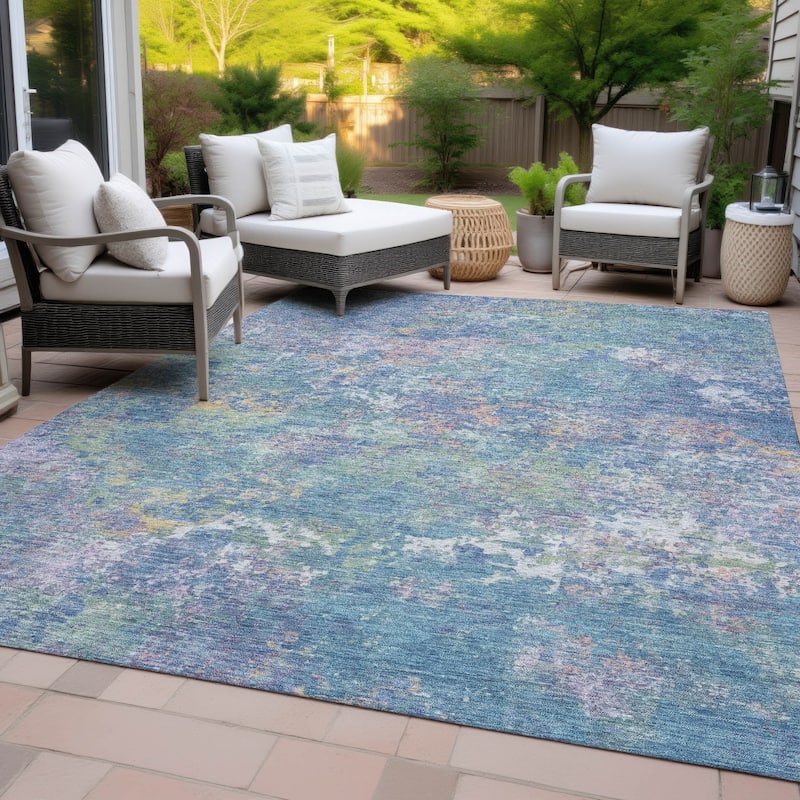 Machine Washable Indoor/Outdoor Abstract Watercolor Chantille Rug