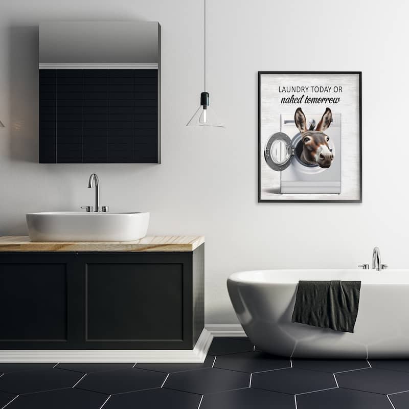 Stupell Funny Donkey Washing Machine Framed Giclee Art Design By Lettered and Lined