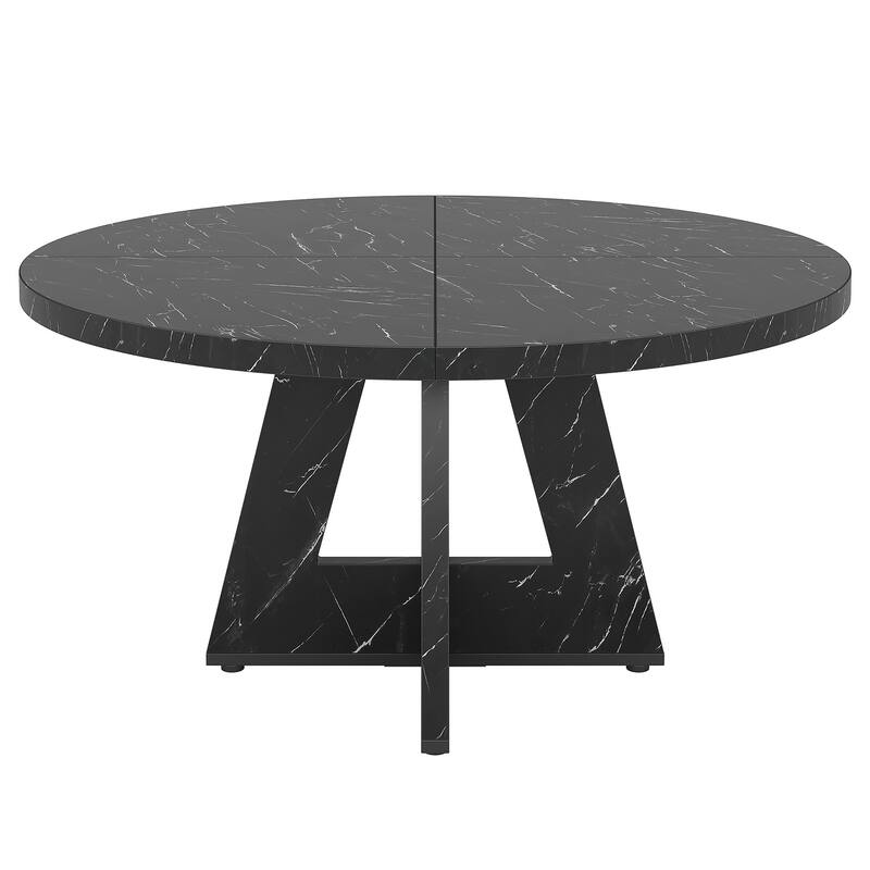 47" Round Dining Table for 4-6 People Rustic Wood Table with Pedestal Base for Kitchen Dining Room Living Room