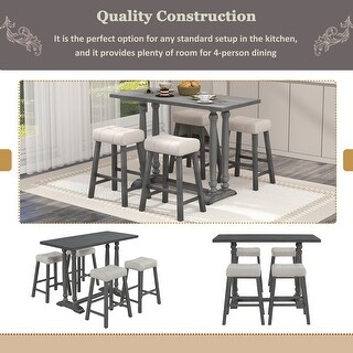 5-Piece Counter Height Dining Table Set with Upholstered Stools - Bed ...
