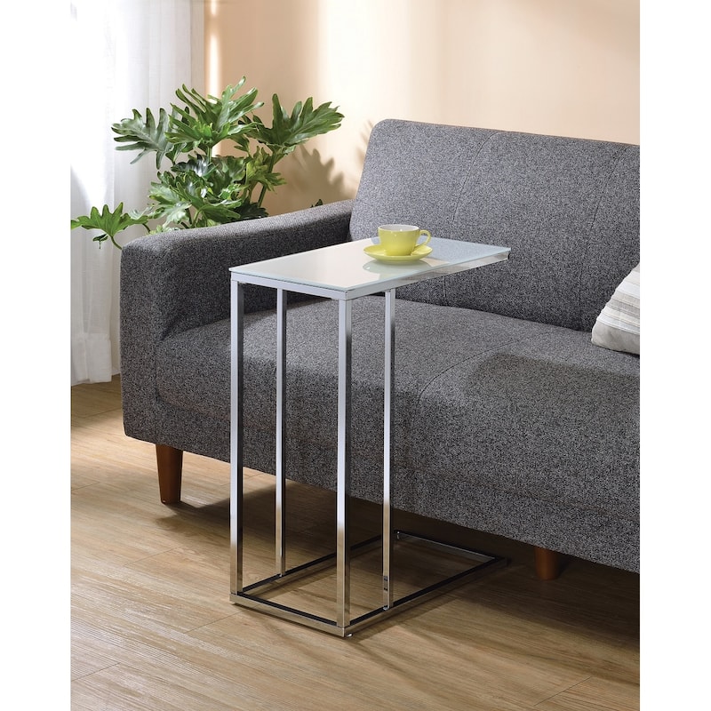 Glass Top Accent Table, Chrome And White