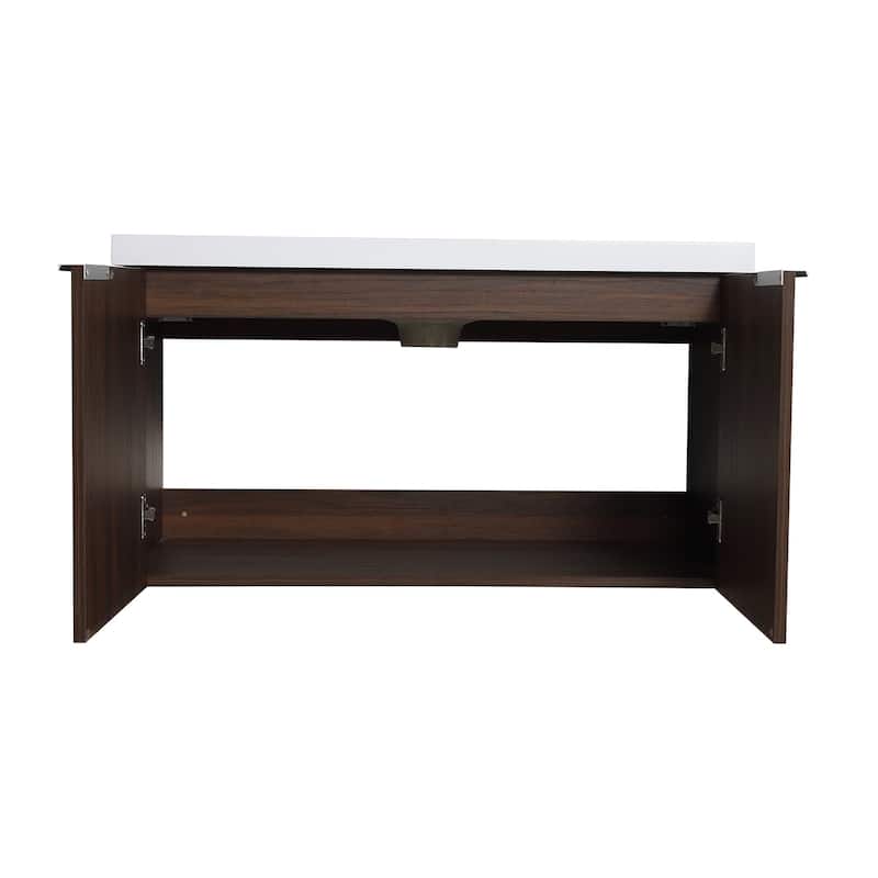 Wood Wall-Mounted Bathroom Vanity Set with Integrated Resin Sink