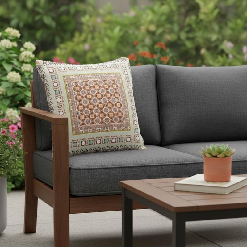 HomeRoots Set of Two 16" X 16" Orange and White Blown Seam Floral Indoor Outdoor Throw Pillow - 16.00' X '16.00' X '5.00 - Orange/White - 16.00' X '16.00' X '5.00