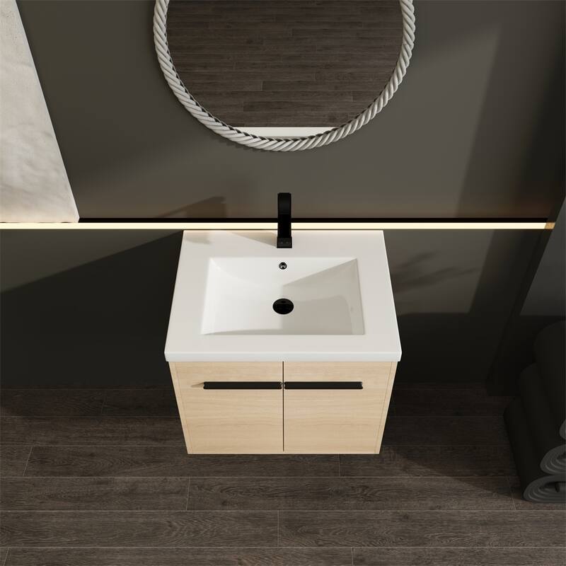 Wood Bathroom Vanity with Resin Sink and 2 Doors