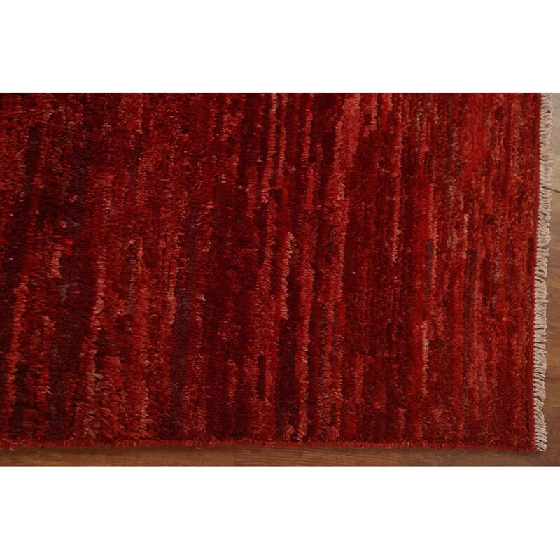 Hand Knotted Oriental 100% Wool Carpet Modern Stripe Red Moroccan Area Rug - 6' 4'' X 5' 2''