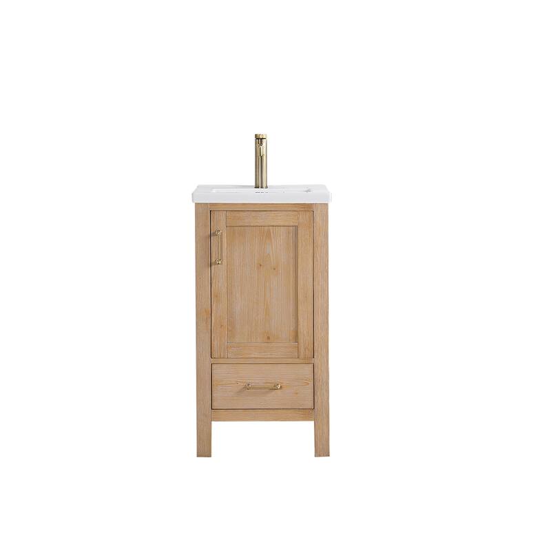 Gela Single Sink Bath Vanity with Drop-In White Ceramic Basin - Brown - 18in.