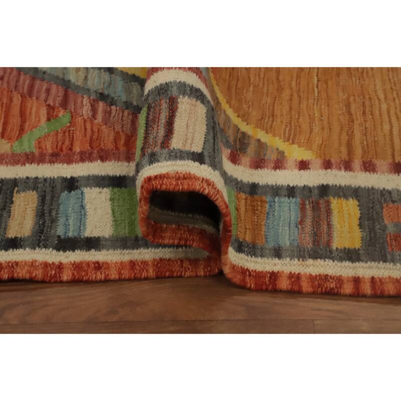 Hand Woven Oriental 100% Wool Carpet Southwestern Modern Multi-Colored Kilim Runner Rug - 10' 1'' X 2' 9''