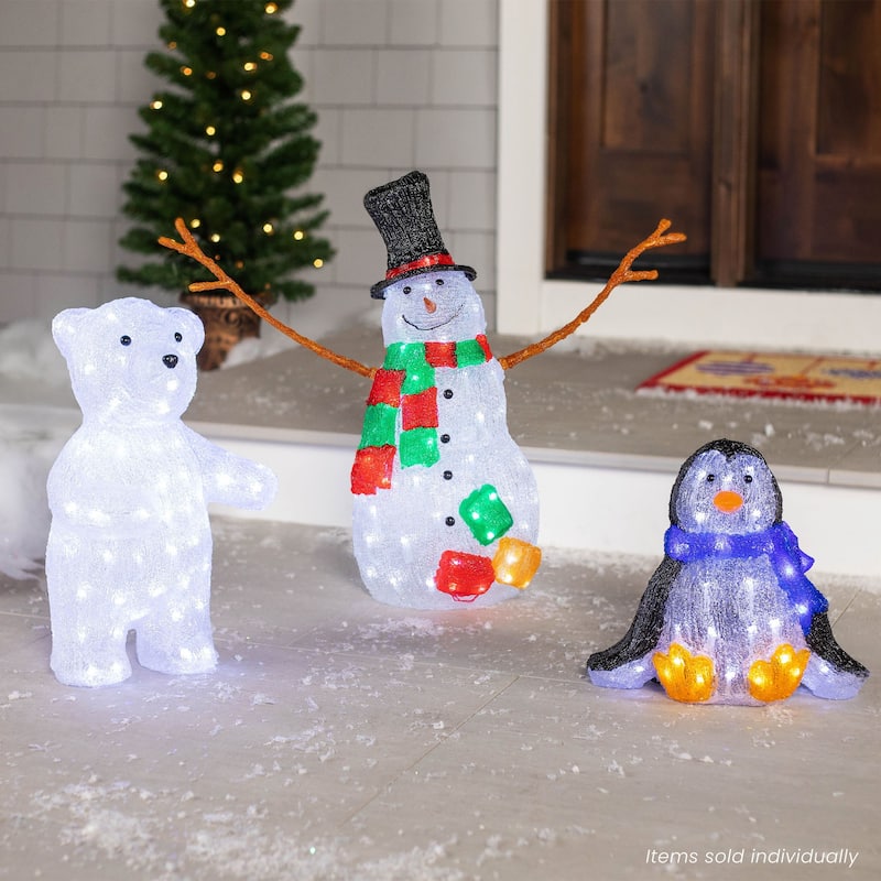 23" Lighted Commercial Grade Acrylic Snowman Christmas Display Decor - White