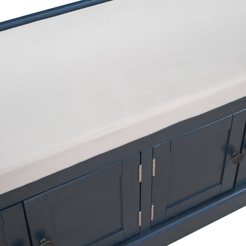 Storage Bench with 4 Doors and Adjustable Shelves, Shoe Bench with Removable Cushion for Living Room, Entryway