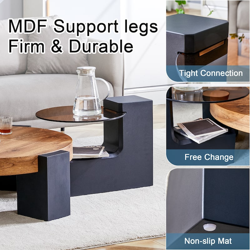 Roomfitters Detachable Double Layer Coffee Table with Modern Design, Space-Saving MDF Table for Versatile Use