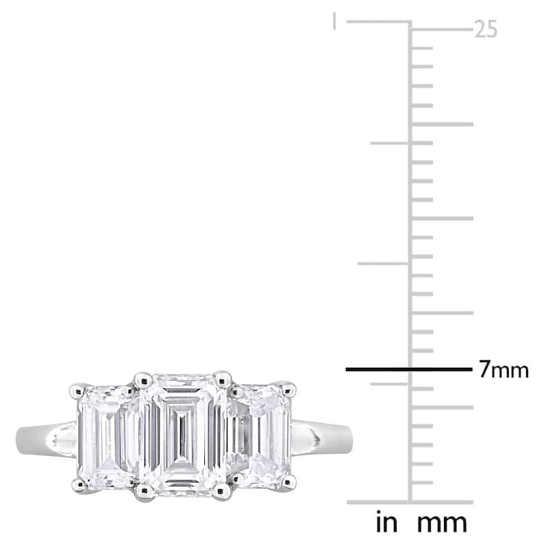 Miadora 2 1/5ct DEW Emerald-cut Created Moissanite Three-Stone Engagement Ring in Sterling Silver