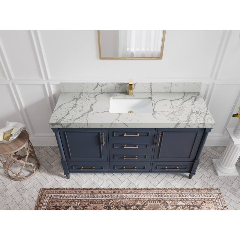 Willow Collections 60 in. W x 22 in. D Aberdeen Single Bowl Sink Bathroom Vanity with Countertop - 2" Venatino - Hale Navy Blue