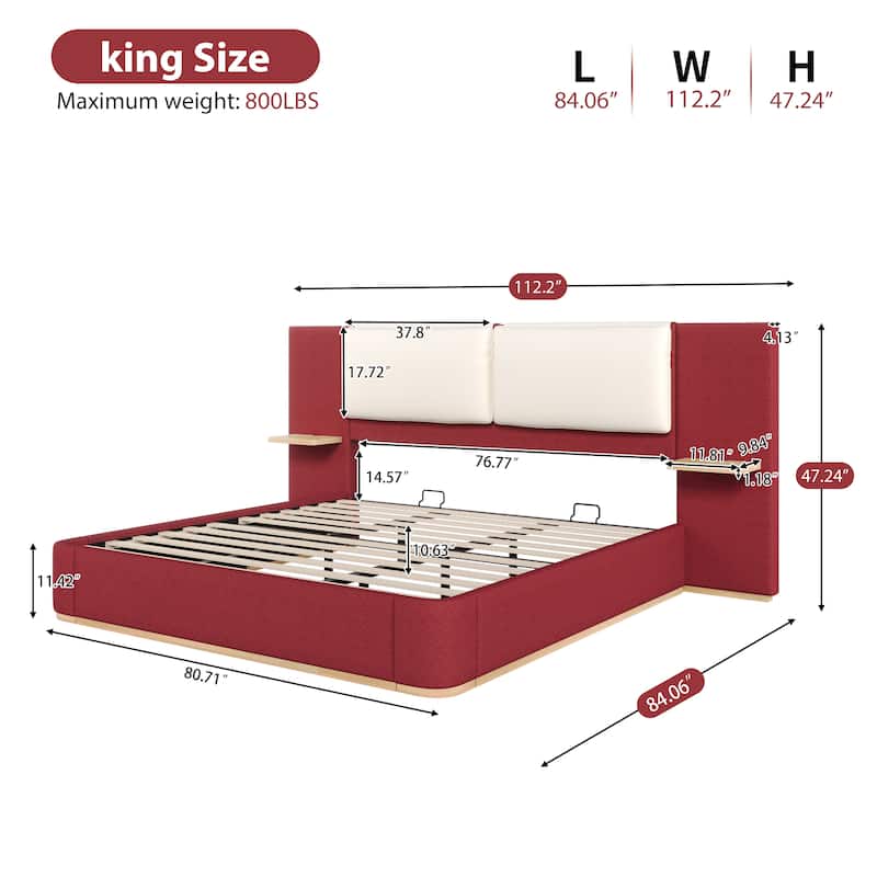 Roomfitters King Size Upholstered Platform Bed Frame, Modern Panel Headboard with Rounded Corners, Solid Wood Slats