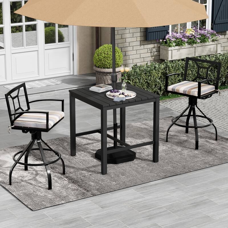 Outdoor Indoor Patio Aluminum Armrest Swivel Bar Stools with Sunbrella Fabric Cushion - MILANOCHAR - 2-Piece