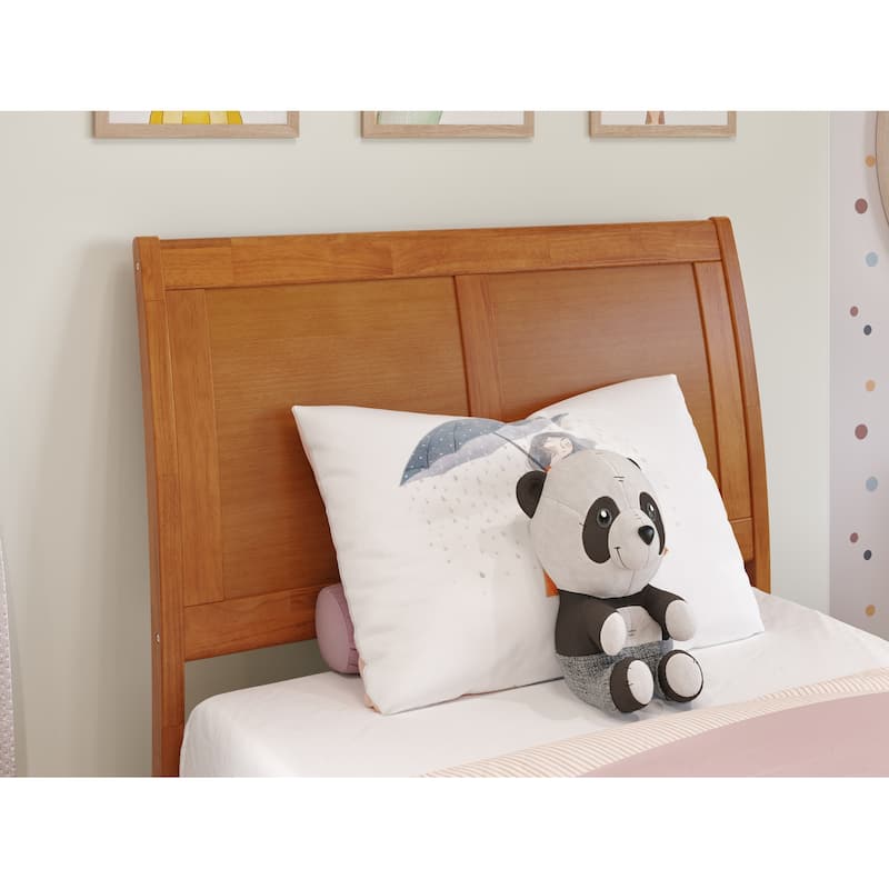 Twin Sleigh Solid Wood Panel Headboard in Light Toffee with Classic Curved Design and Low Profile Finish
