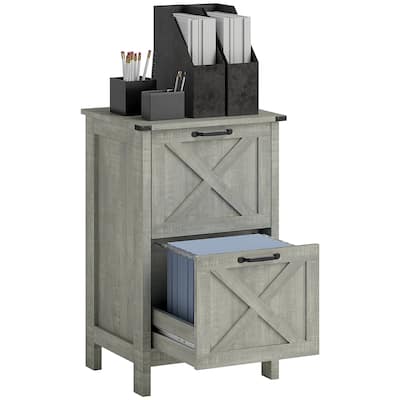 HOMCOM 2 Drawer Vertical File Cabinet with Silent Slides,Farmhouse Filing Cabinet with Barn Doors for A4/Letter Size