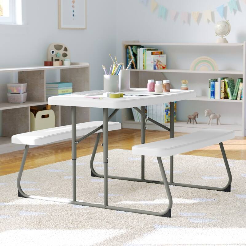 Indoor/Outdoor Commercial Grade Kids Folding Picnic Table with Benches - 37.5"D x 32.625"W x 21.5"H