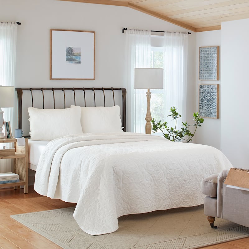 Laura Ashley Felicity Cotton Reversible White Quilt Set