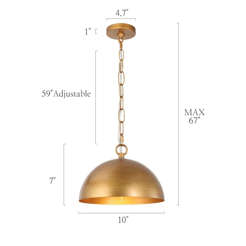 Mid-century Modern Brushed Brass Dome Barn Kitchen Island Metal Pendant Lights - Brushed Brass Gold - D10'' x H68''