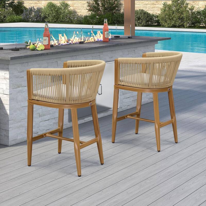 PURPLE LEAF Outdoor Dining Chairs Set of 2 Patio Counter Height Bar Stool with Cushion