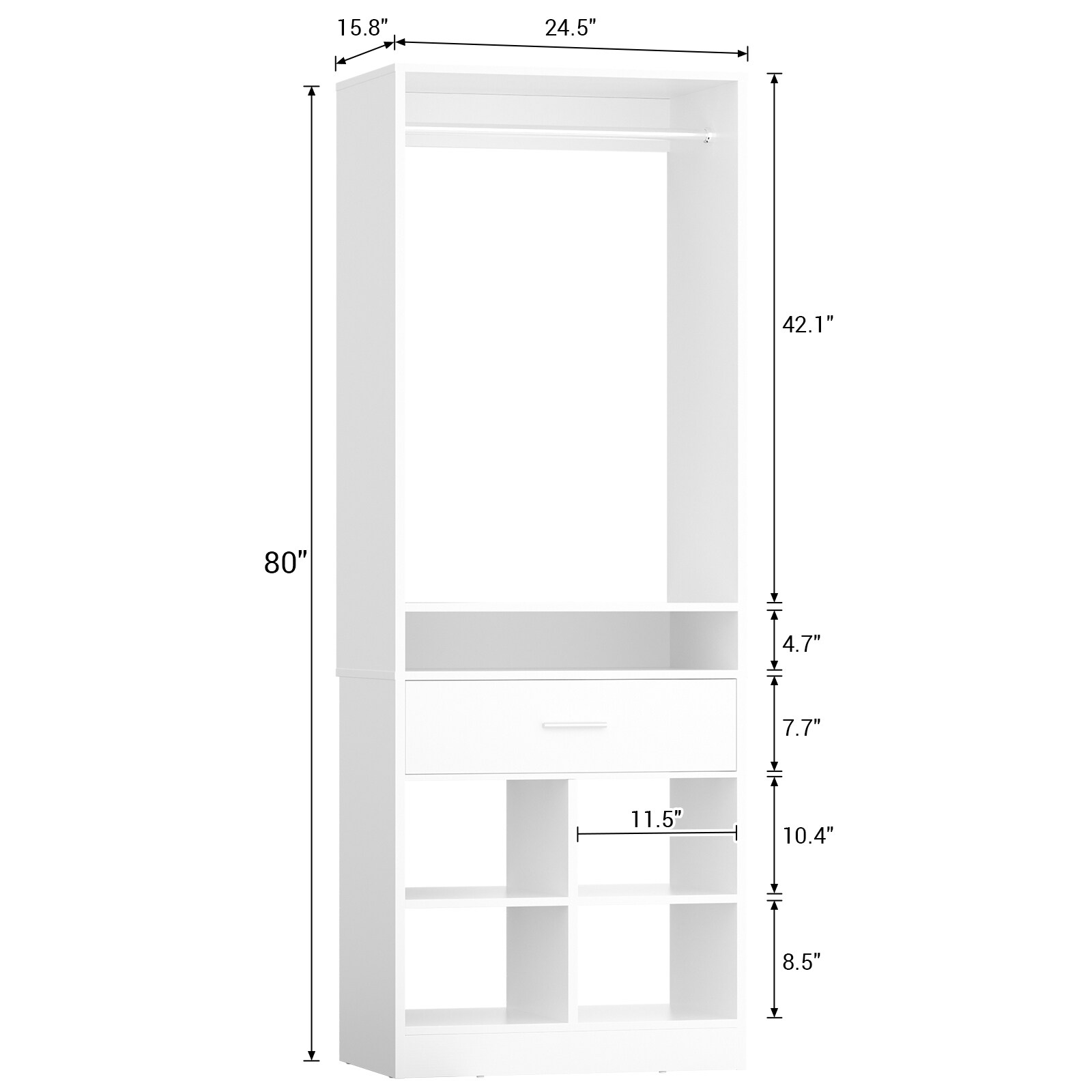アメリカタンス 24.5'' W Freestanding Closet System with Wood Drawer and 5 Open