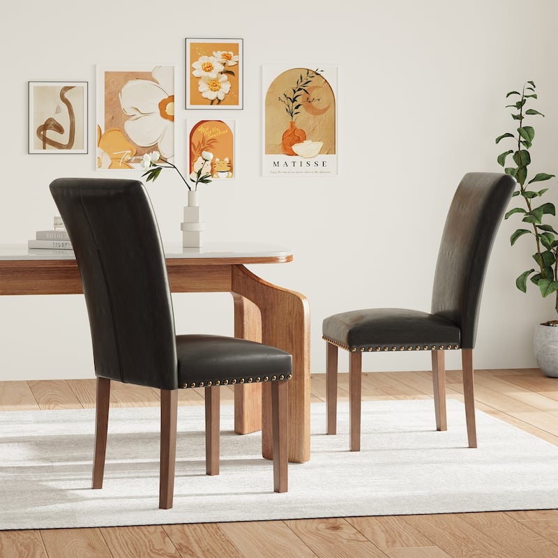 Upholstered Parsons Dining Chairs Set of 2/4/6, Fabric Dining Room Kitchen Side Chair with Nailhead Trim and Wood Legs