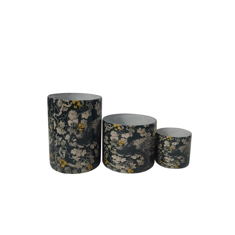 Medium Glass Peacock Votive Candle Holder - 4.75" - Green and Gray