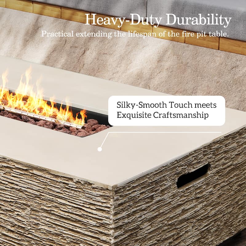 Patio Watcher 56in. Outdoor Rectangle Magnesium Oxide Fire Pit Table with Gas Tank Cover