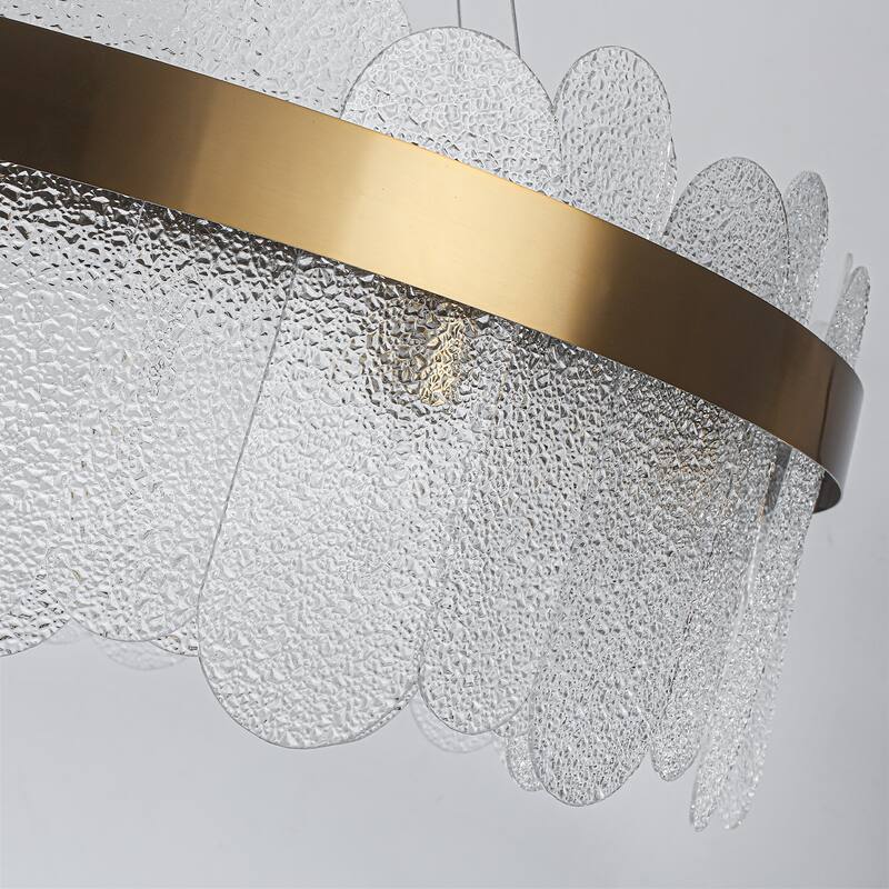 12-Light Modern Gold Drum Chandelier with Water Ripple Glass - W 31.5''