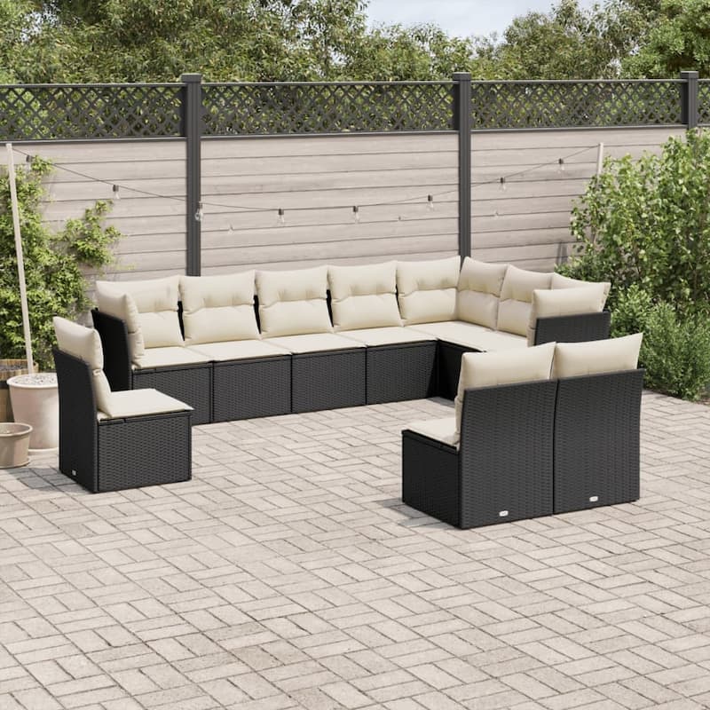 vidaXL Garden Sofa Set Black and Cream White - 24.4 x 24.4 x 27.2