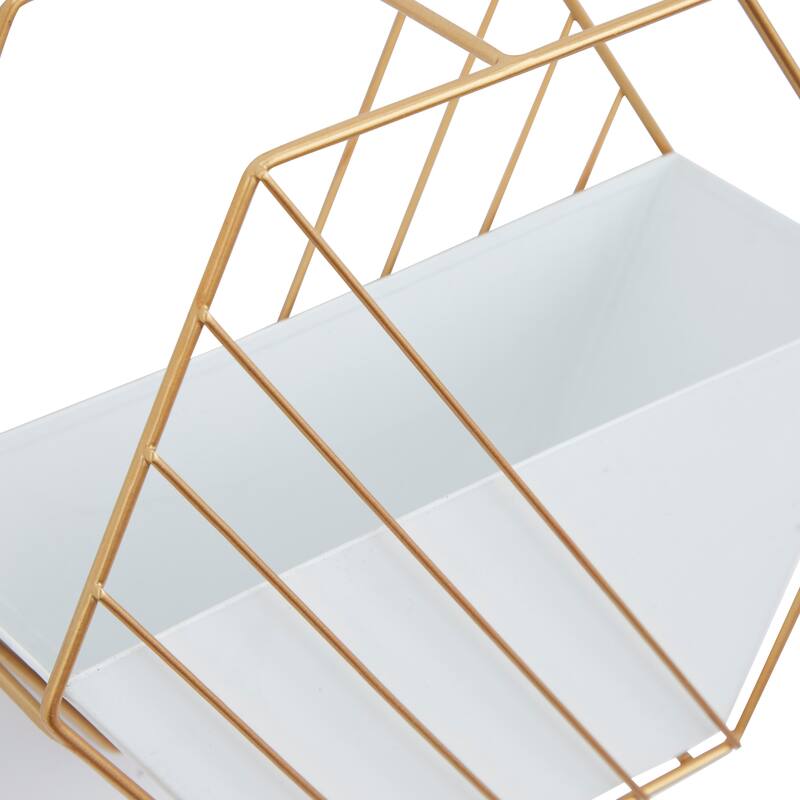 White Metal Indoor Outdoor Hanging Geometric Indoor Outdoor Wall Planter (Set of 2) - S/2 10", 9"H