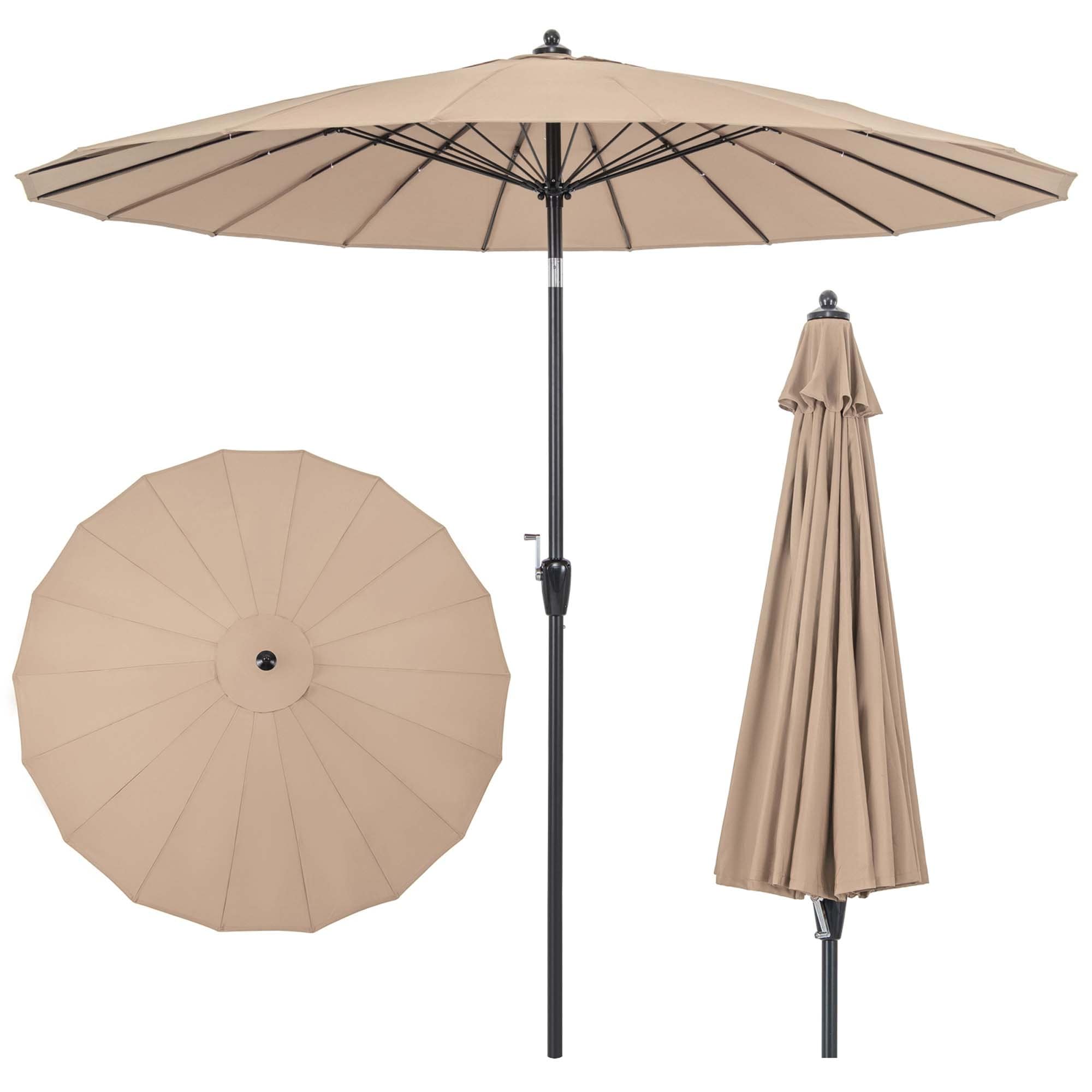Costway 9 FT Patio Round Market Umbrella with Push Button Tilt, Crank