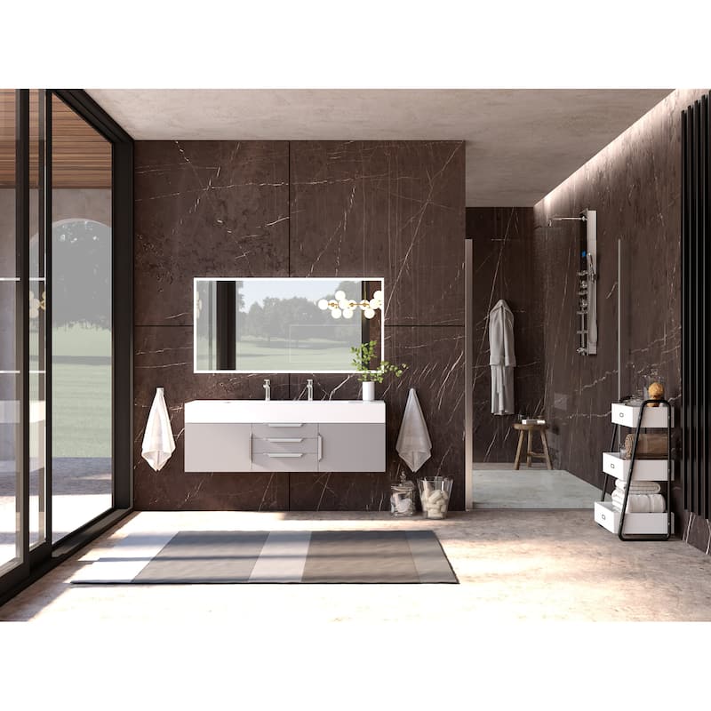 Nile 60" Wall Mounted Bathroom Vanity Set w/ White Top