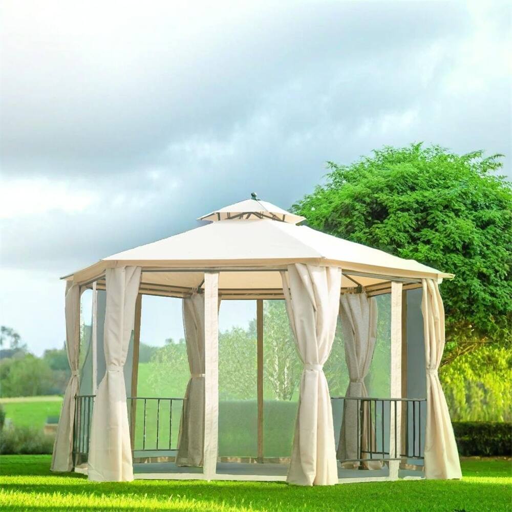 Outsunny Patio Gazebo,Double Roof Hexagon Outdoor Gazebo Canopy Shelte