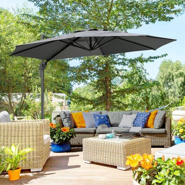 11 foot solar patio umbrella TheLAShop 11 ft 3-Tiered Tilting Patio Umbrella with Lights 8-Rib