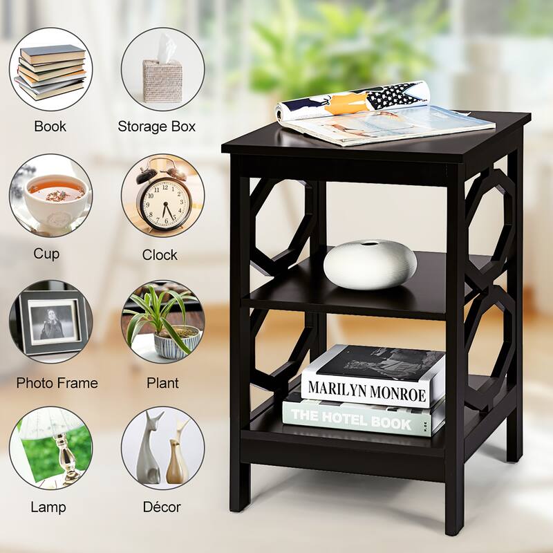 Costway 3-tier Nightstand Sofa Side End Accent Table Storage Display