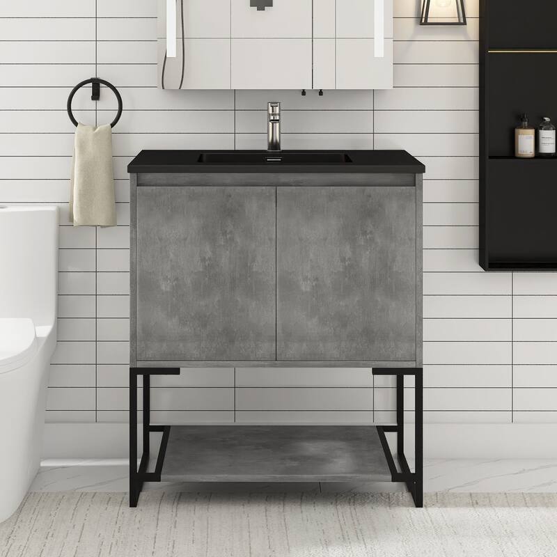 30-inch Freestanding Bath Vanity with Cultured Mable Top - Charcoal Gray with Black Top