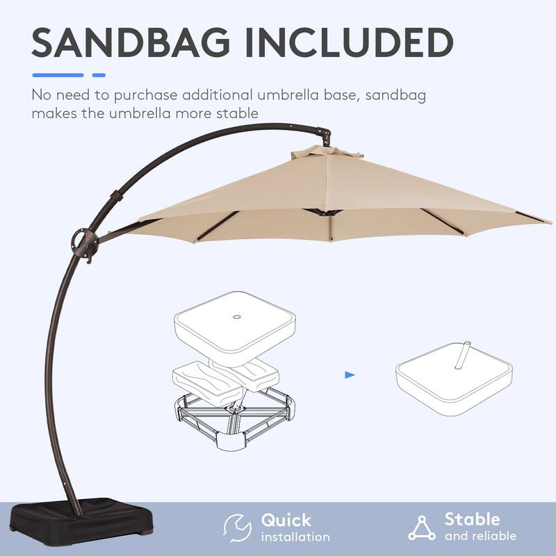 10 ft.Aluminum Curvy Cantilever Offset Hanging Patio Umbrella With Sandbag Base