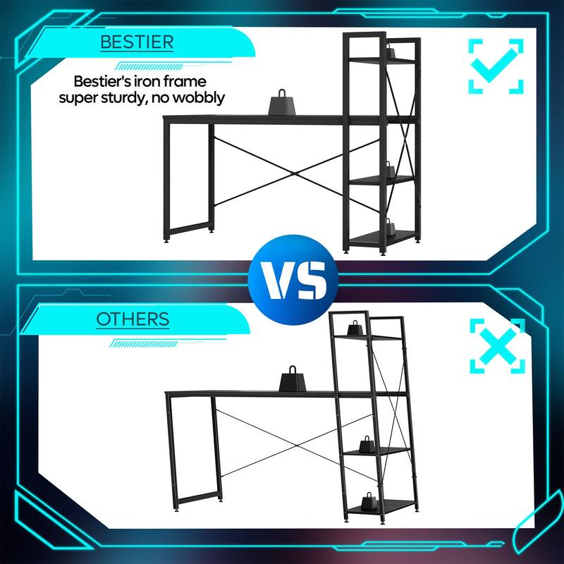 Computer Desk Home Office Computer Desk with 4 Shelves & Hooks