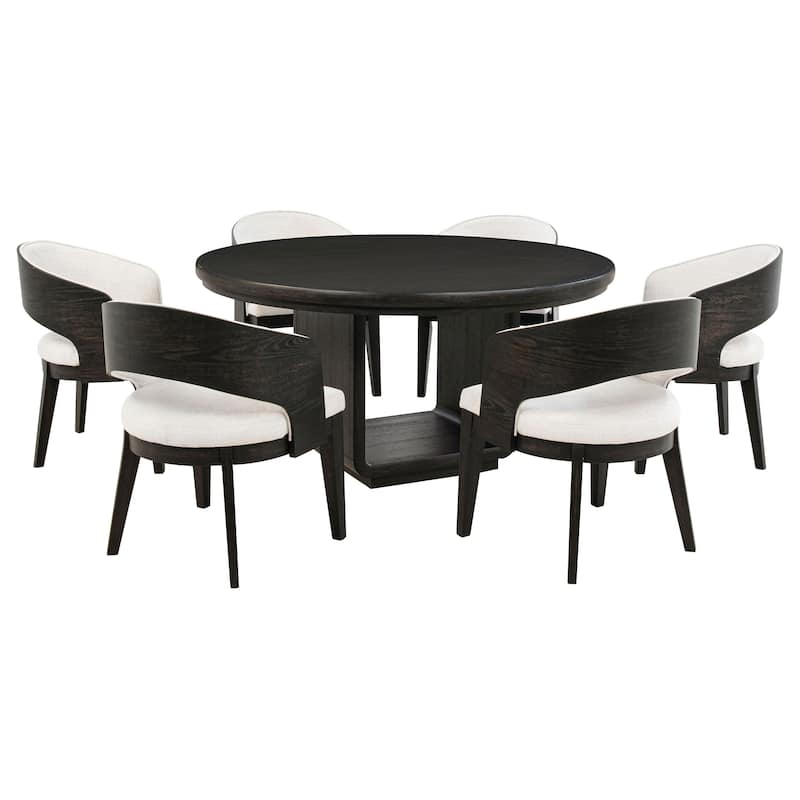 Leandro Round Dining Table Set Burnished Black - 7-Piece Set