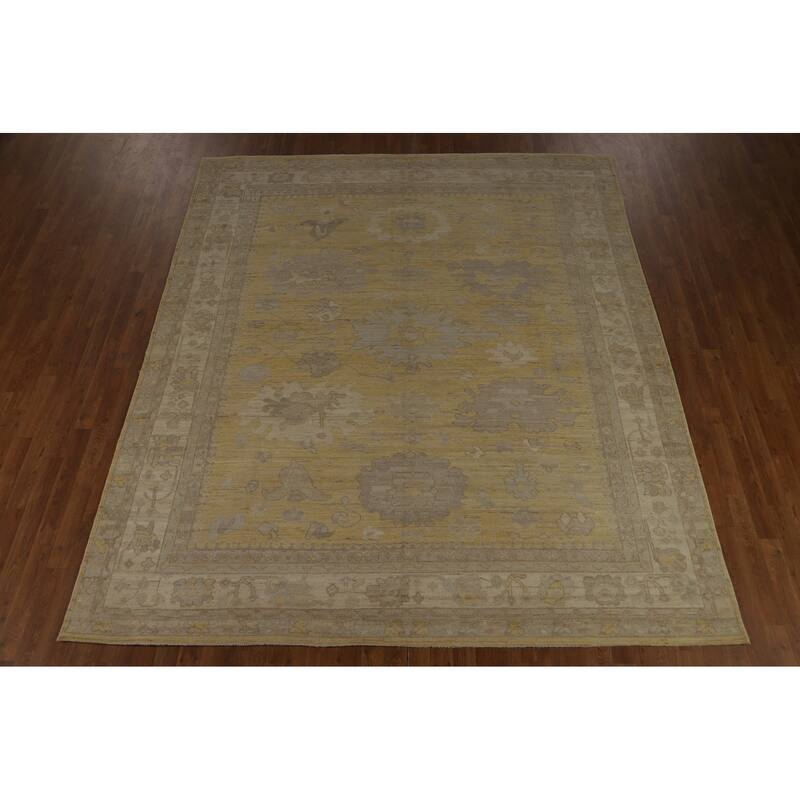 Vegetable Dye Oushak Turkish Area Rug Handmade Yellow Wool Carpet - 8'3" x 9'10"