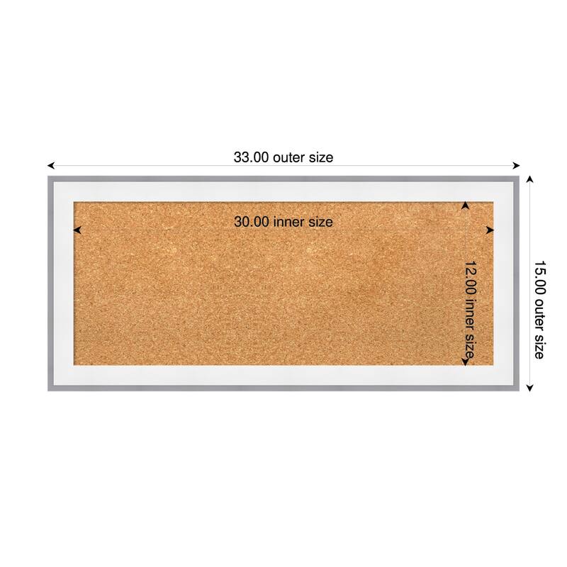 Maya White Silver Framed Cork Board - Bulletin Board, Organization Board, Pin Board - Natural - 33 x 15 in