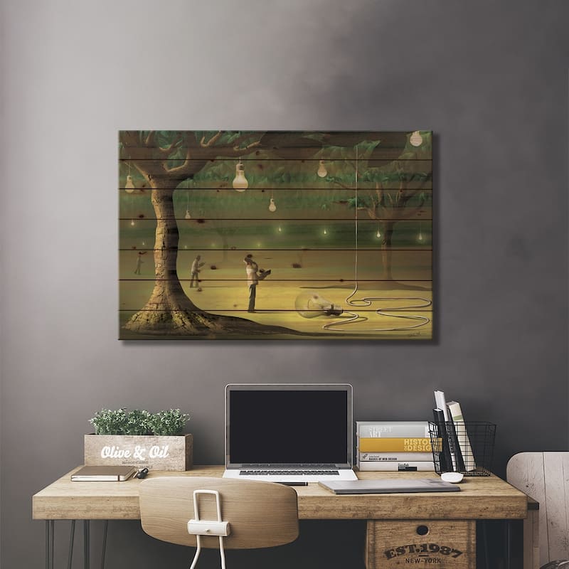 Lâmpadas na Floresta (Lamps In The Forest) Print On Wood by Marcel Caram - Multi-Color