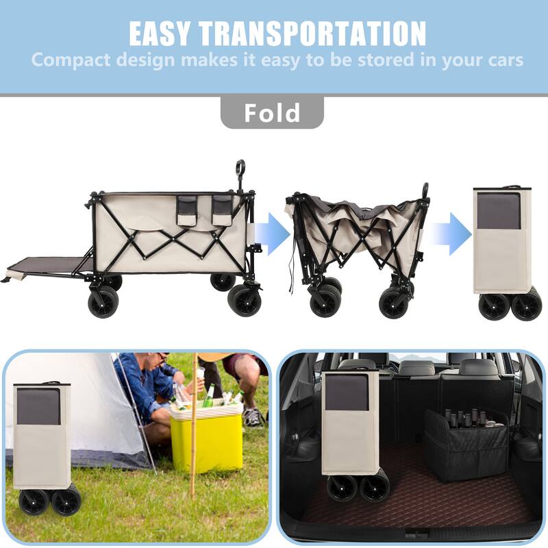Foldable Wagon With Extended Tailgate, Extra Long Extender Wagon Cart,Beach Wagon Cart Heavy Duty