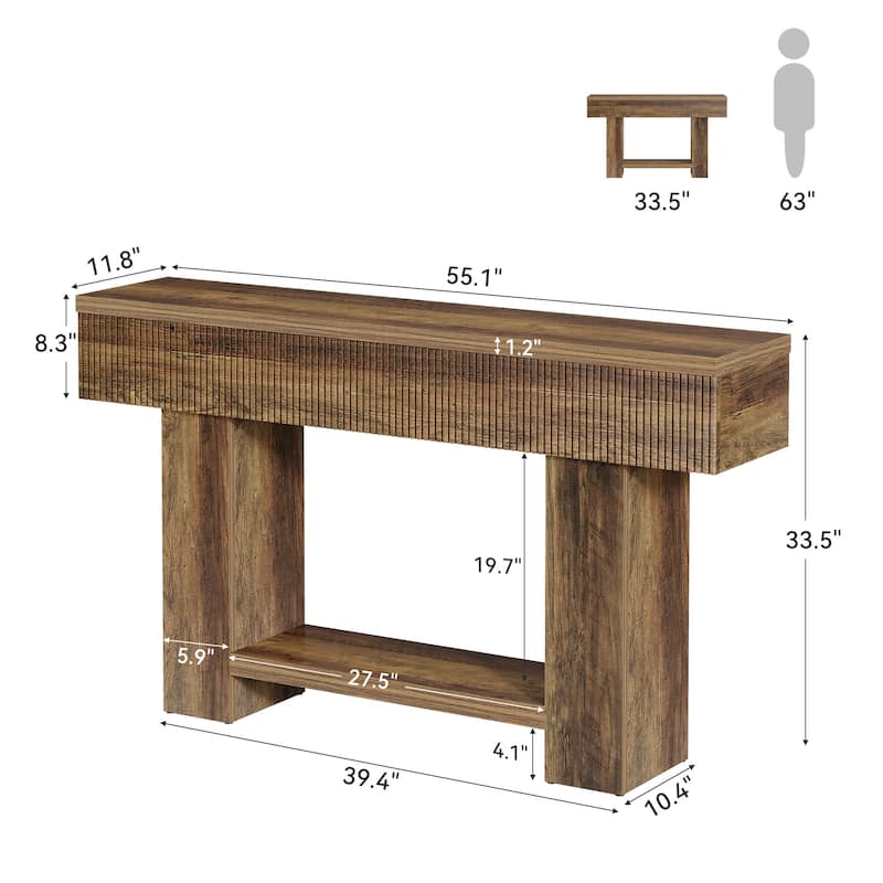 Rustic Entryway Console Table with 2-tier Storage Shelf, Sofa Table
