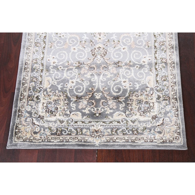 Grey Floral Medallion Transitional Turkish Rug Oriental Carpet
