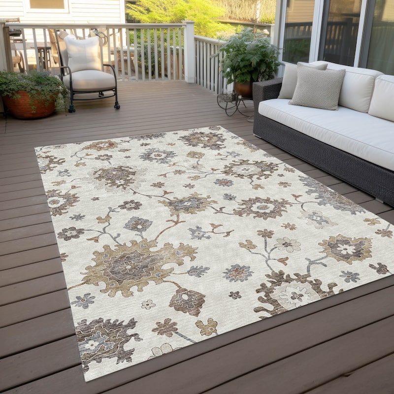 Machine Washable Indoor/ Outdoor Chantille Traditonal Kashan Rug