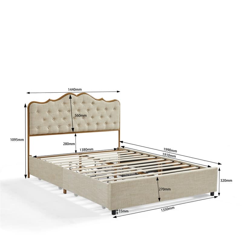 78" buckle-shaped backrest, sponge soft bag, with four storage drawers, comfortable and elegant